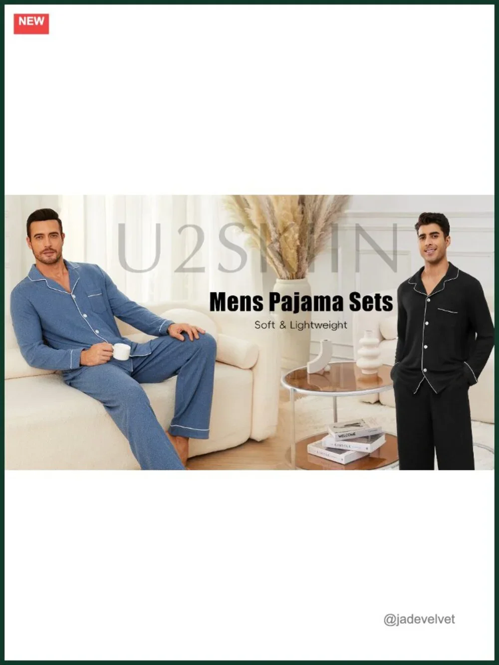 Mens Ultra Soft Pajama Set Stretch Long Sleeve Lounge Pjs Button-Down